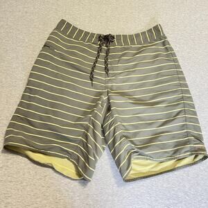 Patagonia Wavefarer Board Shorts Mens 34 Gray Yellow Stripe Swim Unlined 9”
